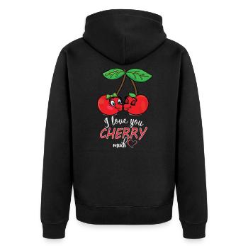 Liebende Kirschen Obst Cartoon Comic Liebe - Unisex Premium Bio Zip Hoodie - Schwarz - Hinten - Nico (187cm)