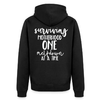 Mutter Mama Respekt Müde Stärke Humor Alptraum - Unisex Premium Bio Zip Hoodie - Schwarz - Hinten - Nico (187cm)