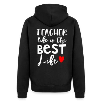 Lehrer Geschenk Bildung Schule Sprüche Lehramt - Unisex Premium Bio Zip Hoodie - Schwarz - Hinten - Nico (187cm)