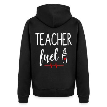 Lehrer Geschenk Bildung Schule Sprüche Lehramt - Unisex Premium Bio Zip Hoodie - Schwarz - Hinten - Nico (187cm)
