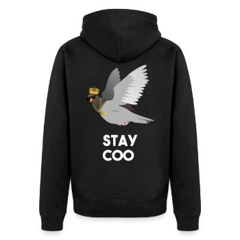 Cool Funny Pigeon Stay Coo Sunglasses Crown Gold - Unisex Premium Bio Zip Hoodie - Schwarz - Hinten - Nico (187cm)