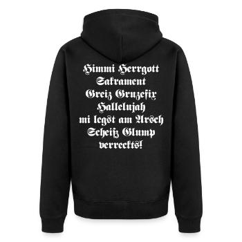 01 Himmi Herrgott Sakrament 1c Bayrisch fluchen - Unisex Premium Bio Zip Hoodie - Schwarz - Hinten - Nico (187cm)