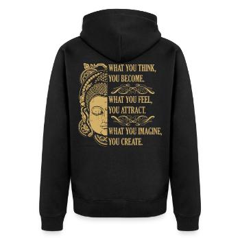 The Power of Thoughts Buddha - Unisex Premium Organic Zip Hoodie - black - Back - Nico (187cm)