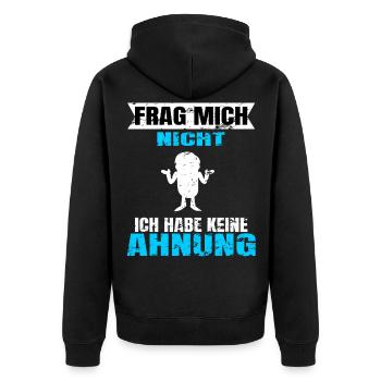 Ich Habe Keine Ahnung - Unisex Premium Bio Zip Hoodie - Schwarz - Hinten - Nico (187cm)