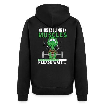 Muskeltraining Training Cooles Geschenk - Unisex Premium Bio Zip Hoodie - Schwarz - Hinten - Nico (187cm)