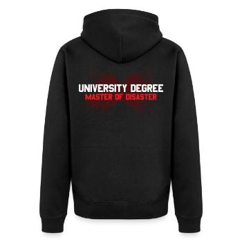 Master of Disaster Studium Lustiges Geschenk - Unisex Premium Bio Zip Hoodie - Schwarz - Hinten - Nico (187cm)
