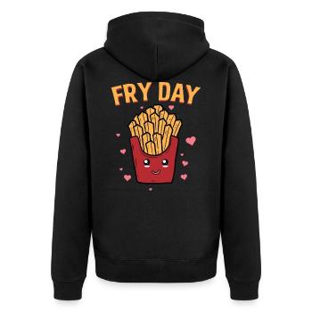 Fryday Pommes Freitag Herzen Cooles Geschenk - Unisex Premium Bio Zip Hoodie - Schwarz - Hinten - Nico (187cm)