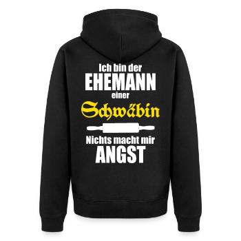 Ich bin der Ehemann einer Schwäbin - Unisex Premium Bio Zip Hoodie - Schwarz - Hinten - Nico (187cm)