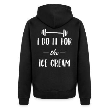 Eis essen Workout Training Foodie Lustiges - Unisex Premium Bio Zip Hoodie - Schwarz - Hinten - Nico (187cm)