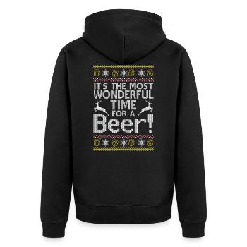 Christmas Sweater Best Time for Beer Fun - Unisex Premium Organic Zip Hoodie - black - Back - Nico (187cm)