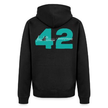 Universum 42 Die Antwort auf das Leben Cooles - Unisex Premium Bio Zip Hoodie - Schwarz - Hinten - Nico (187cm)