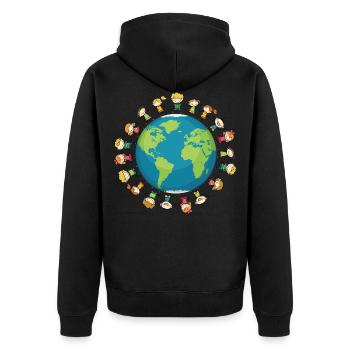 Many Kids Earth Planet Funny Gift - Unisex Premium Organic Zip Hoodie - black - Back - Nico (187cm)