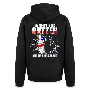 Bowling - Unisex Premium Bio Zip Hoodie - Schwarz - Hinten - Nico (187cm)