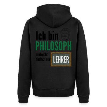 LEHRER PHILOSOPH / Geschenkidee - Unisex Premium Bio Zip Hoodie - Schwarz - Hinten - Nico (187cm)