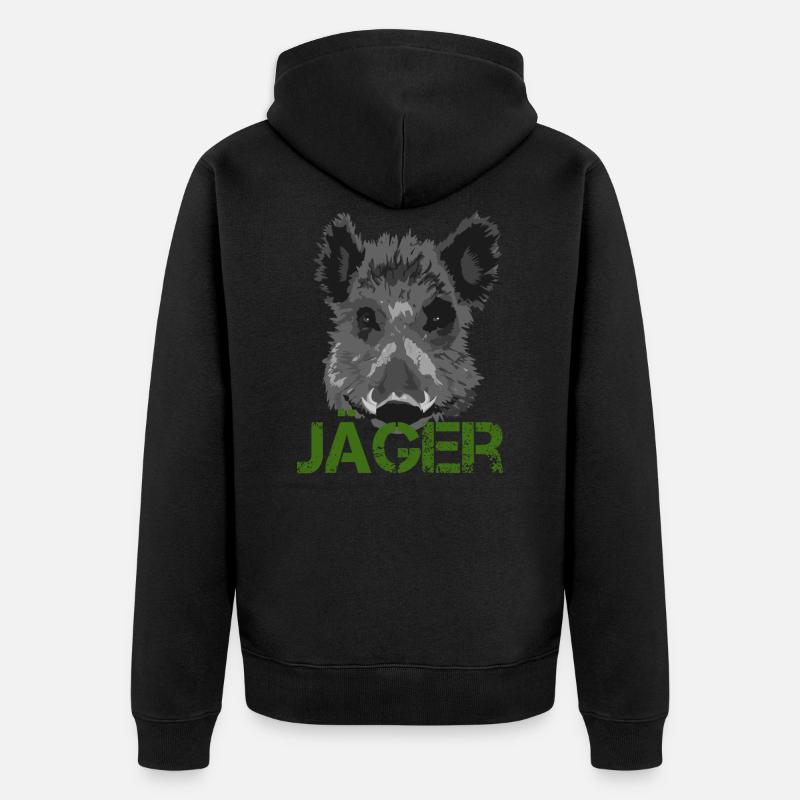 Jäger Wildschwein Jagd Geschenkidee - Unisex Premium Bio Zip Hoodie - Schwarz