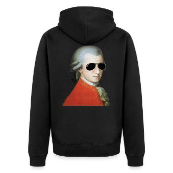 Mozart mit Sonnenbrille Legende cooles Geschenk - Unisex Premium Bio Zip Hoodie - Schwarz - Hinten - Nico (187cm)