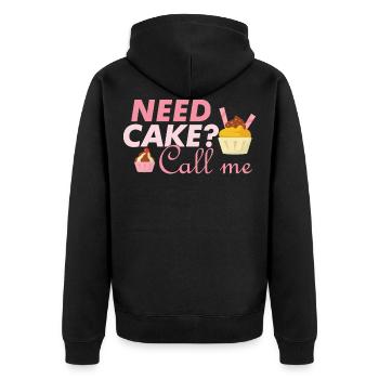 Brauchst du Torte ruf mich an lustiges Geschenk - Unisex Premium Bio Zip Hoodie - Schwarz - Hinten - Nico (187cm)