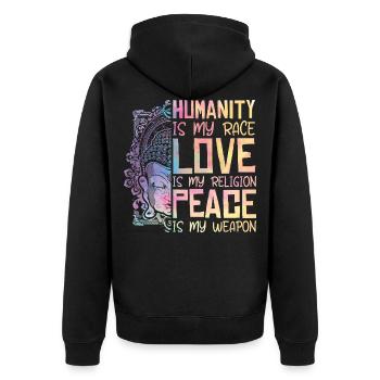 Religion Humanité Amour Paix Cooles - Veste à capuche bio Premium Unisexe - noir - Dos - Nico (187cm)