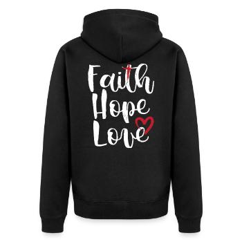 Christlicher Glaube Hoffnung Liebe Cooles Geschenk - Unisex Premium Bio Zip Hoodie - Schwarz - Hinten - Nico (187cm)