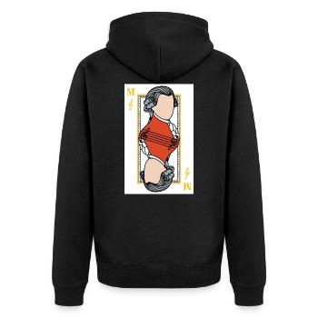 Mozart Spielkarte Musik Note Weiß Cooles Geschenk - Unisex Premium Bio Zip Hoodie - Schwarz - Hinten - Nico (187cm)