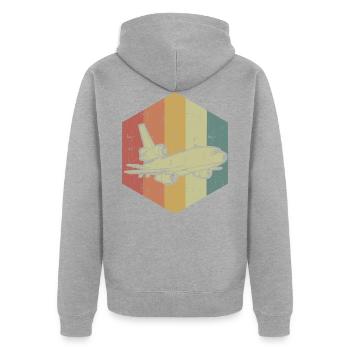 Flugzeug Retro Farben Cooles Geschenk - Unisex Premium Bio Zip Hoodie - Grau meliert - Hinten - Nico (187cm)