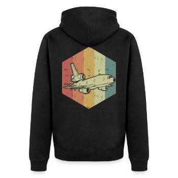 Flugzeug Retro Farben Cooles Geschenk - Unisex Premium Bio Zip Hoodie - Schwarz - Hinten - Nico (187cm)