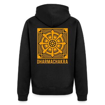 Buddhism Dharmachakra Wheel Sacred Symbol - Unisex Premium Organic Zip Hoodie - black - Back - Nico (187cm)