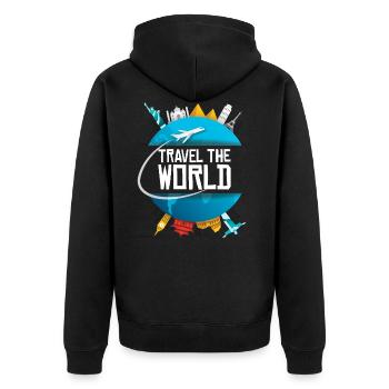 World Trip Around the World Cool Gift - Unisex Premium Organic Zip Hoodie - black - Back - Nico (187cm)