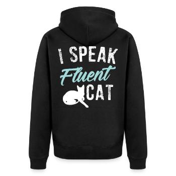 Ich spreche fließend Katze Lustiges Geschenk - Unisex Premium Bio Zip Hoodie - Schwarz - Hinten - Nico (187cm)