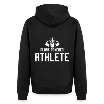 Vegan Veganer Veganerin Athlet - Unisex Premium Bio Zip Hoodie - Schwarz - Hinten - Nico (187cm)