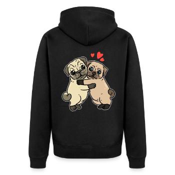 Möpse | Mops - Unisex Premium Bio Zip Hoodie - Schwarz - Hinten - Nico (187cm)