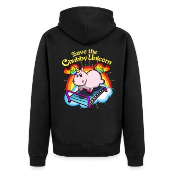 Einhorn Fitness Diät Fett Regenbogen Bunt Geschenk - Unisex Premium Bio Zip Hoodie - Schwarz - Hinten - Nico (187cm)