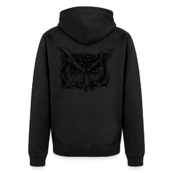 black owl sketch Eule tattoo design - Unisex Premium Bio Zip Hoodie - Schwarz - Hinten - Nico (187cm)
