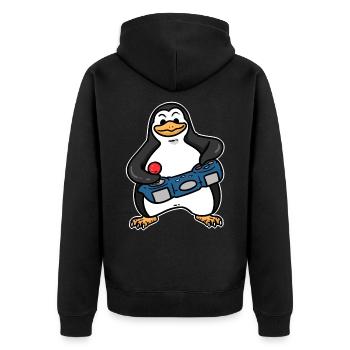 PLAYING PENGUIN , PINGUIN - Unisex Premium Bio Zip Hoodie - Schwarz - Hinten - Nico (187cm)