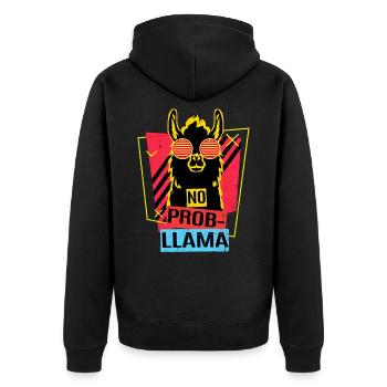 Lama - Unisex Premium Bio Zip Hoodie - Schwarz - Hinten - Nico (187cm)
