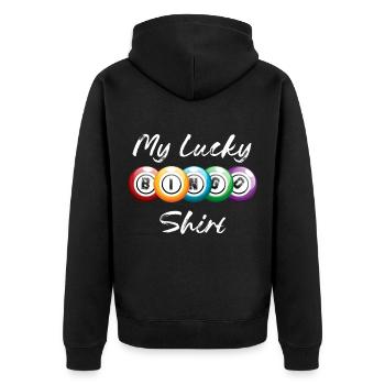 Bingo Spiel Gambler - Unisex Premium Bio Zip Hoodie - Schwarz - Hinten - Nico (187cm)
