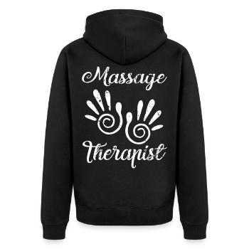 Massage Therapie - Unisex Premium Bio Zip Hoodie - Schwarz - Hinten - Nico (187cm)