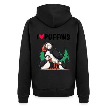 Papageientaucher - Unisex Premium Bio Zip Hoodie - Schwarz - Hinten - Nico (187cm)