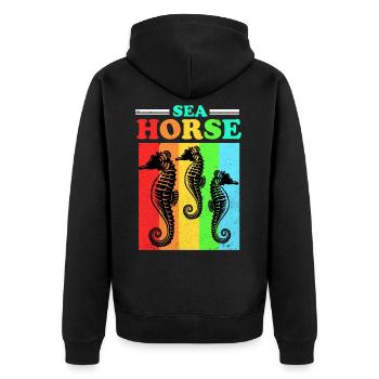 Seepferd - Unisex Premium Bio Zip Hoodie - Schwarz - Hinten - Nico (187cm)