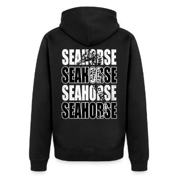Seepferd - Unisex Premium Bio Zip Hoodie - Schwarz - Hinten - Nico (187cm)