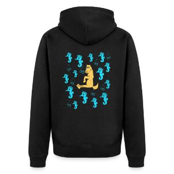 Seepferd - Unisex Premium Bio Zip Hoodie - Schwarz - Hinten - Nico (187cm)