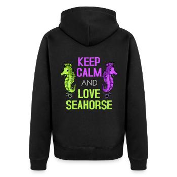 Seepferd - Unisex Premium Bio Zip Hoodie - Schwarz - Hinten - Nico (187cm)