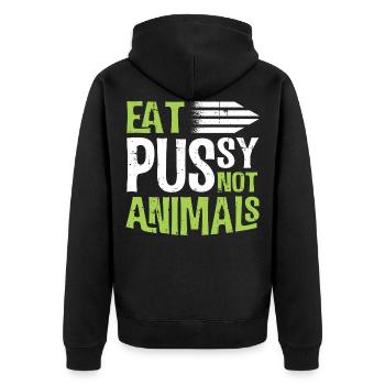 Vegatarisch Iss Pussy und kein Fleisch Lustiges - Unisex Premium Bio Zip Hoodie - Schwarz - Hinten - Nico (187cm)
