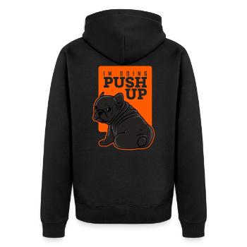 Fitness Hund Liegestütz Französisch Doggy Schwarz - Unisex Premium Bio Zip Hoodie - Schwarz - Hinten - Nico (187cm)