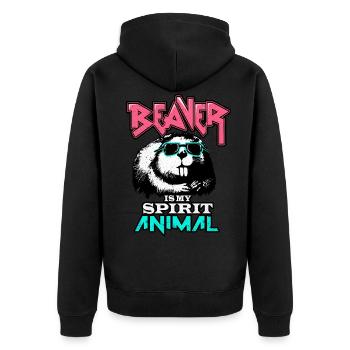 Beaver - Unisex Premium Organic Zip Hoodie - black - Back - Nico (187cm)