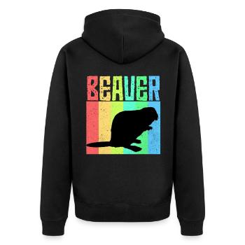 Beaver - Unisex Premium Organic Zip Hoodie - black - Back - Nico (187cm)