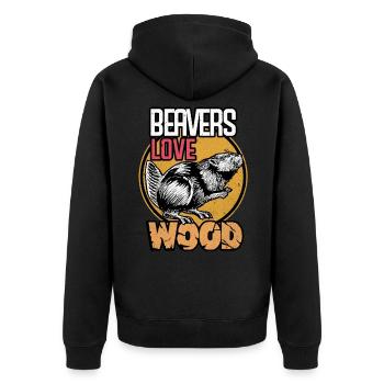 Beaver - Unisex Premium Organic Zip Hoodie - black - Back - Nico (187cm)