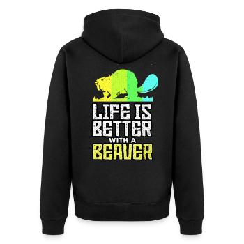 Beaver - Unisex Premium Organic Zip Hoodie - black - Back - Nico (187cm)