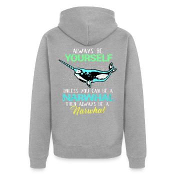 Narwal - Unisex Premium Bio Zip Hoodie - Grau meliert - Hinten - Nico (187cm)
