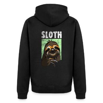 Faultier - Unisex Premium Bio Zip Hoodie - Schwarz - Hinten - Nico (187cm)